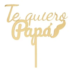 Topper para tartas dorado Te quiero Papá con bigote y pajarita 18 cm