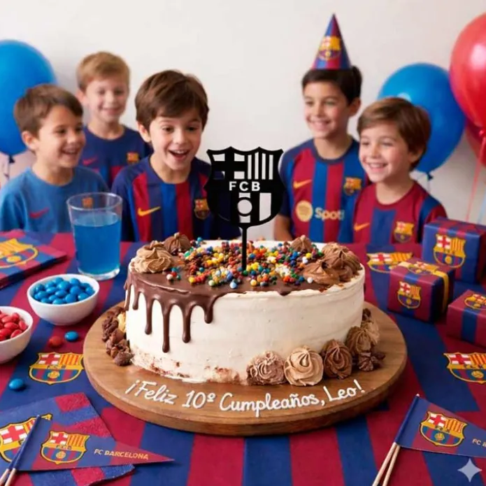 Topper para tartas negro escudo del Barcelona 8 cm