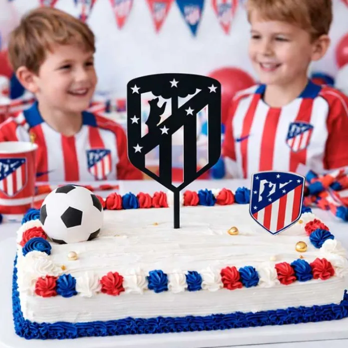 Topper para tartas negro escudo del Atlético de Madrid 8 cm