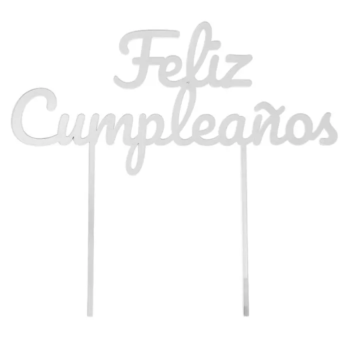 Topper para tartas plateado Feliz Cumpleaños 18 cm