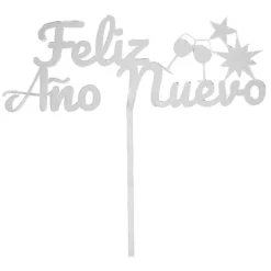 Topper para tartas plateado Feliz Año Nuevo 18 cm