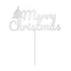 Topper para tartas plateado Merry Christmas con árbol 12 cm