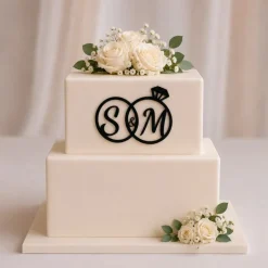 Topper personalizado anillos iniciales pareja de novios
