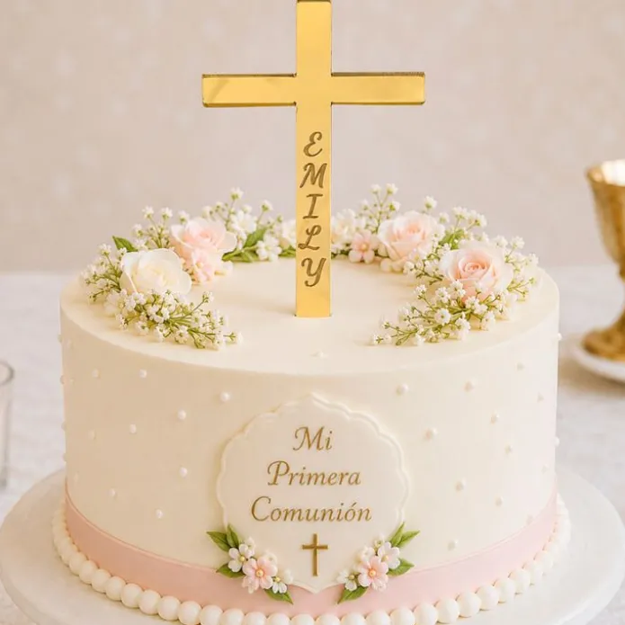 Topper personalizado cruz comunión nombre grabado - Varios tamaños