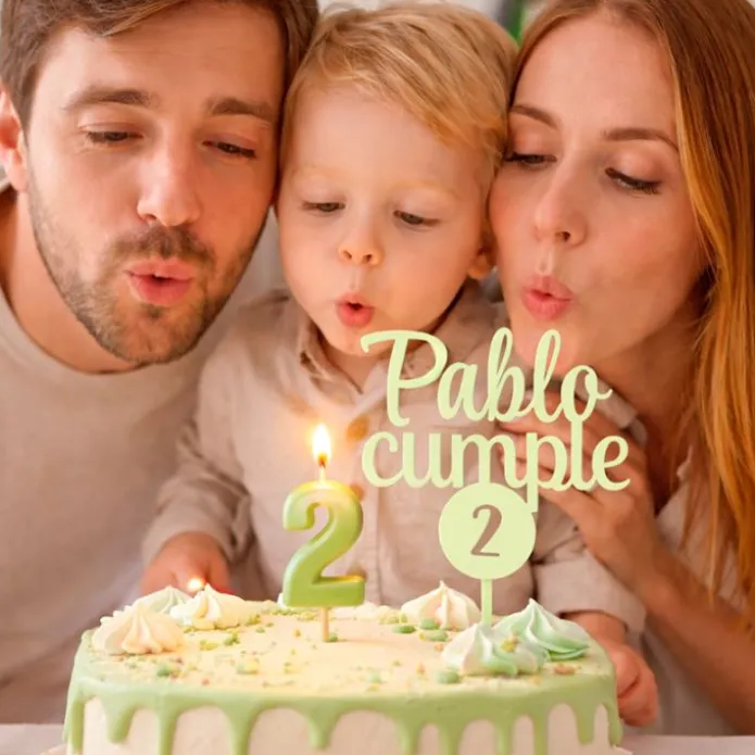 Topper personalizado cumple nombre y edad en círculo