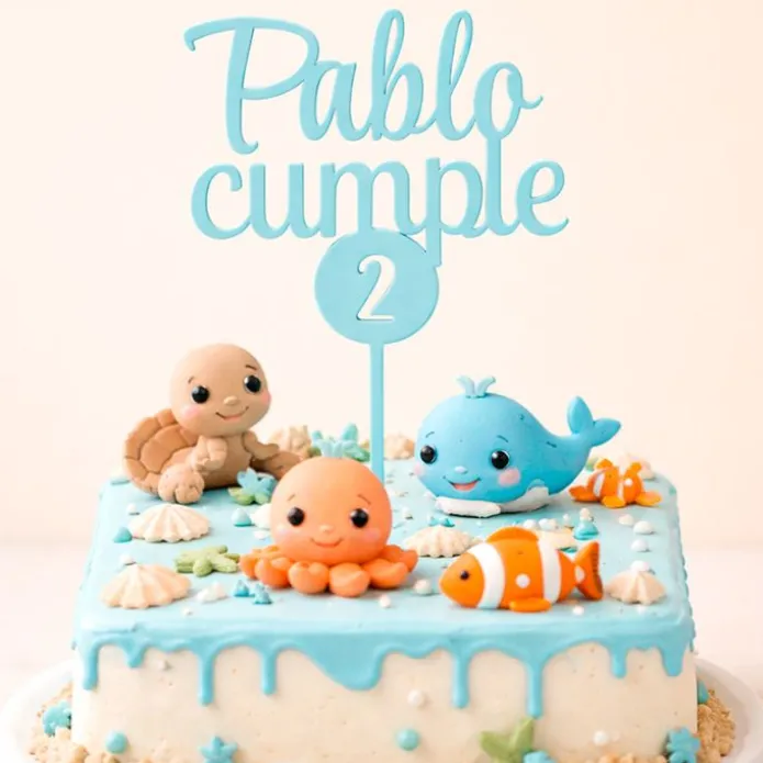 Topper personalizado cumple nombre y edad en círculo