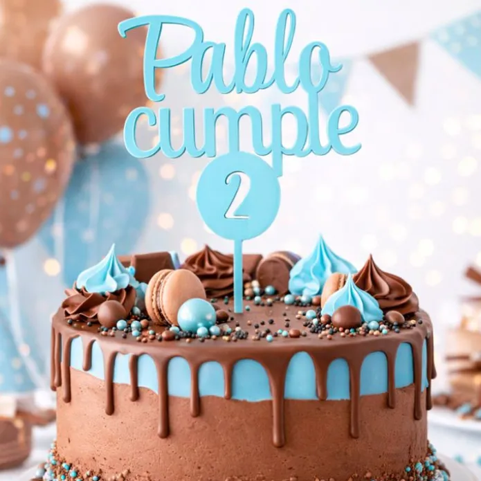 Topper personalizado cumple nombre y edad en círculo