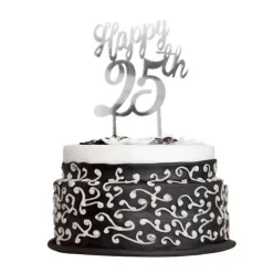 Topper plateado Happy 25 aniversario 10 cm - Dekora