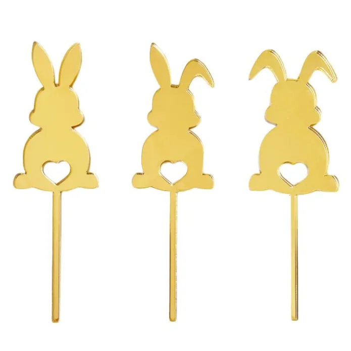 Toppers para tartas dorados conejos de Pascua 8 cm (3)