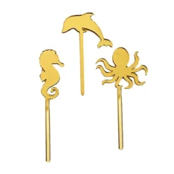 Toppers para tartas dorados delfín, pulpo y caballito de mar 6 cm (3)