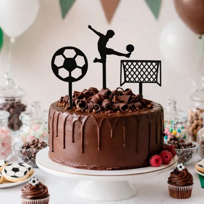 Toppers para tartas negros balón, jugador y portería 6 cm (3)