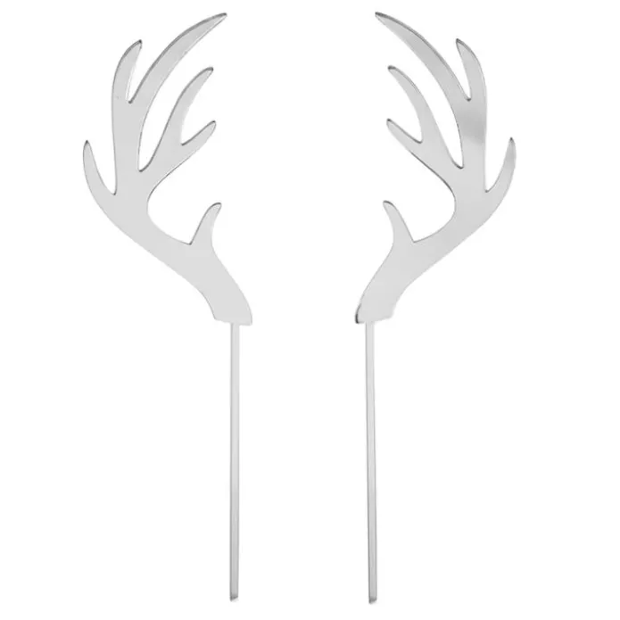 Toppers para tartas plateados cuernos de reno Navidad 11 cm (2)