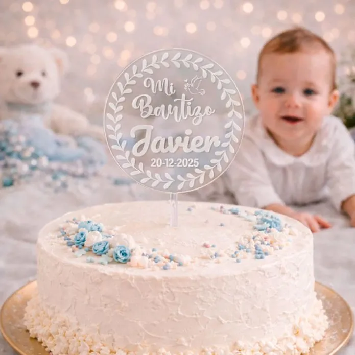 Topper transparente personalizado Mi Bautizo nombre y fecha