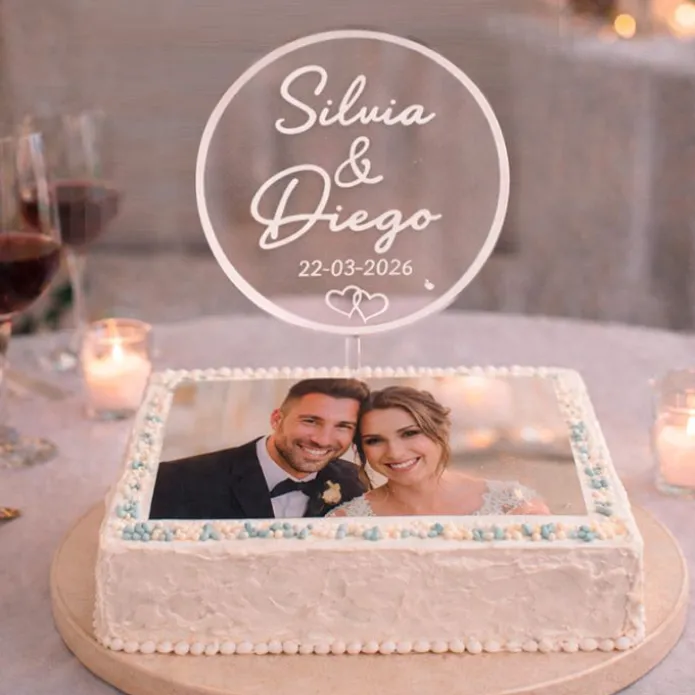 Topper transparente personalizado Boda nombres y fecha