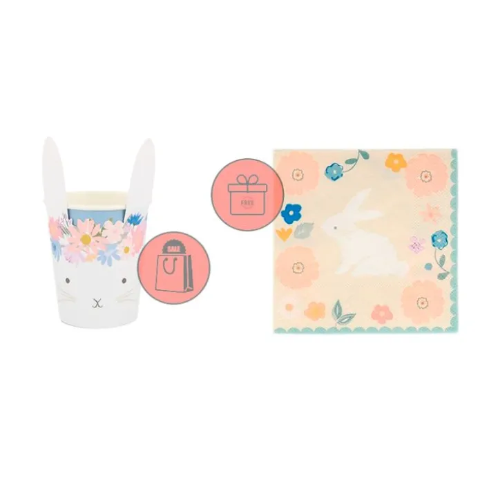 Vasos de papel conejos Pascua 250 ml (8) - Meri Meri + REGALO servilletas