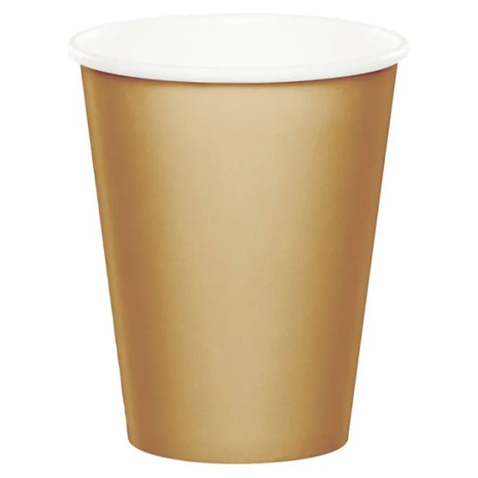 Vasos de papel dorados 250 ml (8) - Conver Party
