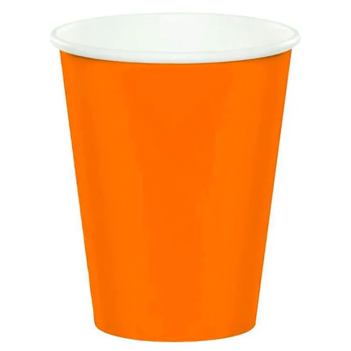 Vasos de papel naranjas 250 ml (8) - Conver Party
