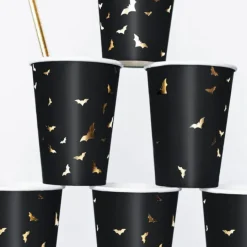 Vasos de papel negros murciélagos dorados 220 ml (6) - PartyDeco