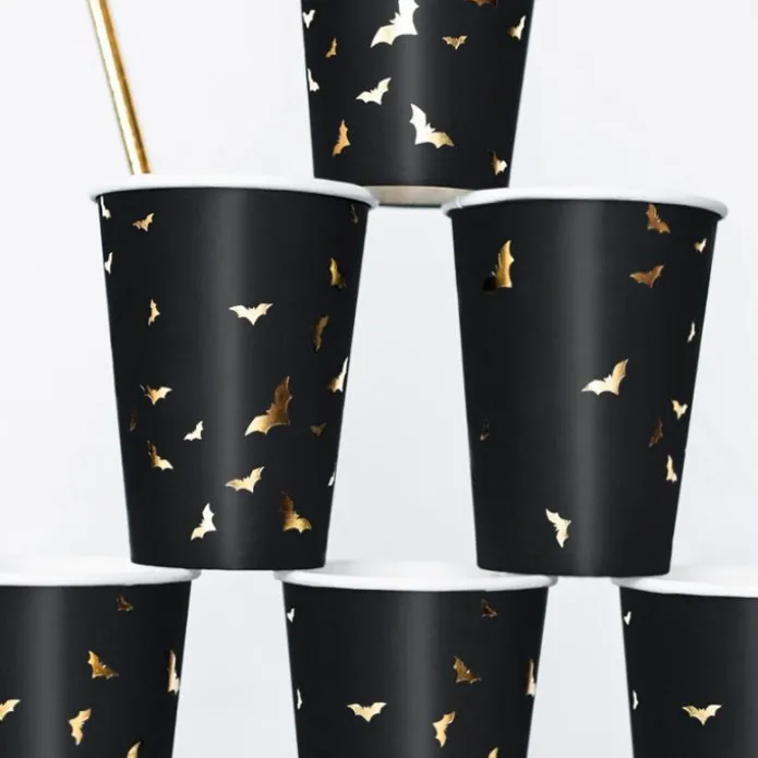Vasos de papel negros murciélagos dorados 220 ml (6) - PartyDeco