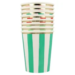 Vasos de papel rayas de colores Navidad 250 ml (8) - Meri Meri