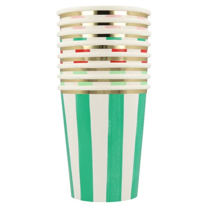 Vasos de papel rayas de colores Navidad 250 ml (8) - Meri Meri