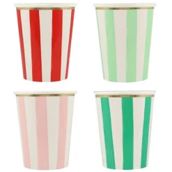 Vasos de papel rayas de colores Navidad 250 ml (8) - Meri Meri