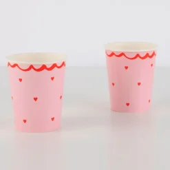 Vasos de papel rosas corazones rojos 250 ml (8) - Meri Meri