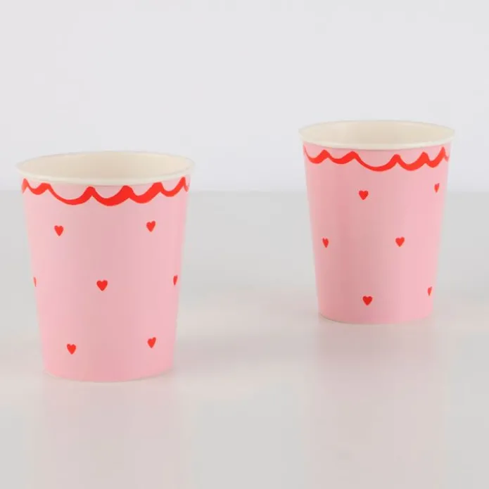 Vasos de papel rosas corazones rojos 250 ml (8) - Meri Meri