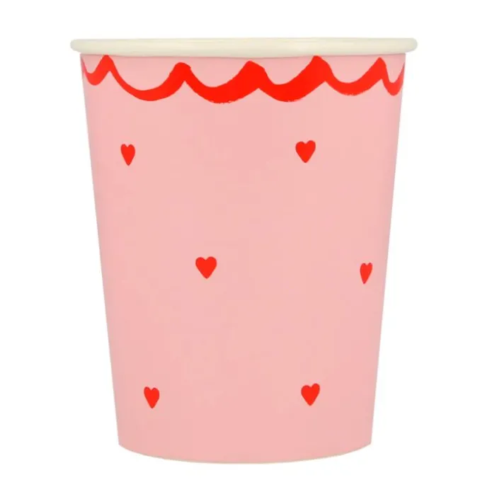 Vasos de papel rosas corazones rojos 250 ml (8) - Meri Meri