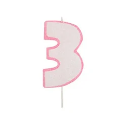 Vela rosa con purpurina número 3 - Modecor