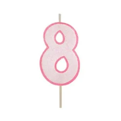 Vela rosa con purpurina número 8 - Modecor