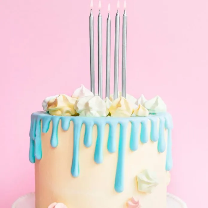 Velas largas plateadas (12) - PartyDeco