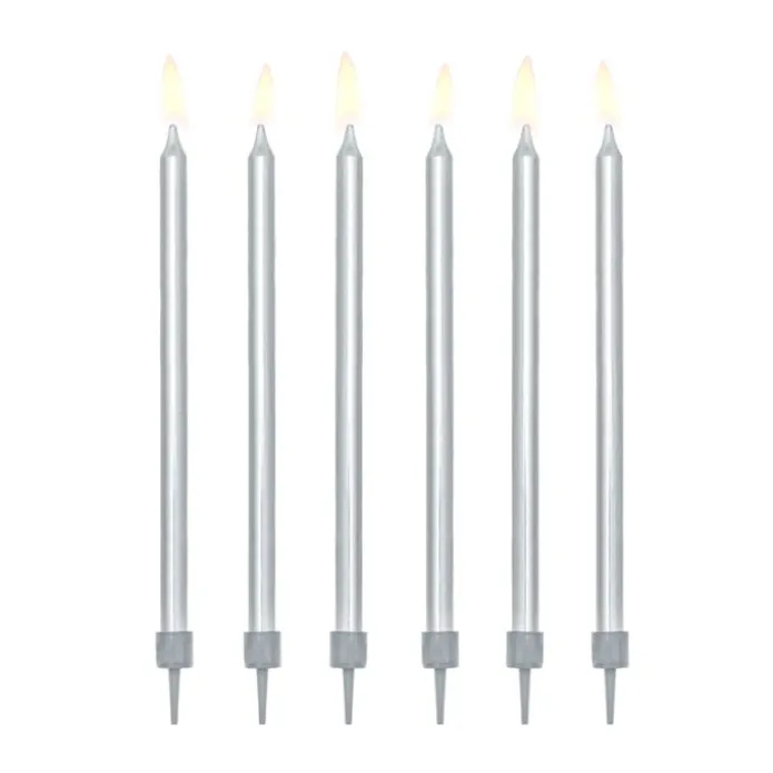 Velas largas plateadas (12) - PartyDeco