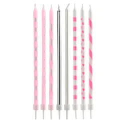 Velas largas rosas, blancas y plateadas (16) - Dekora