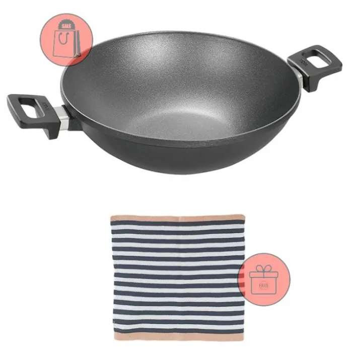 Wok antiadherente Titanium Nowo Inducción 32 cm - Aluminio fundido - Woll + REGALO paño